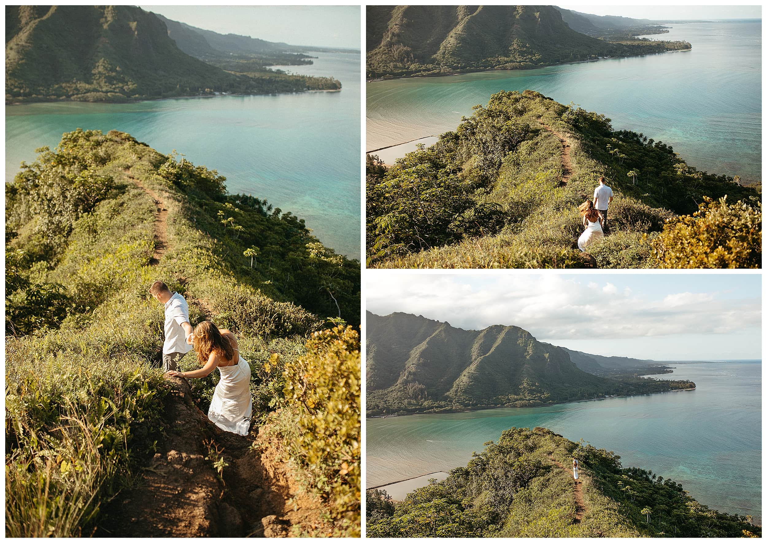 couple walking at crouching lion in oahu