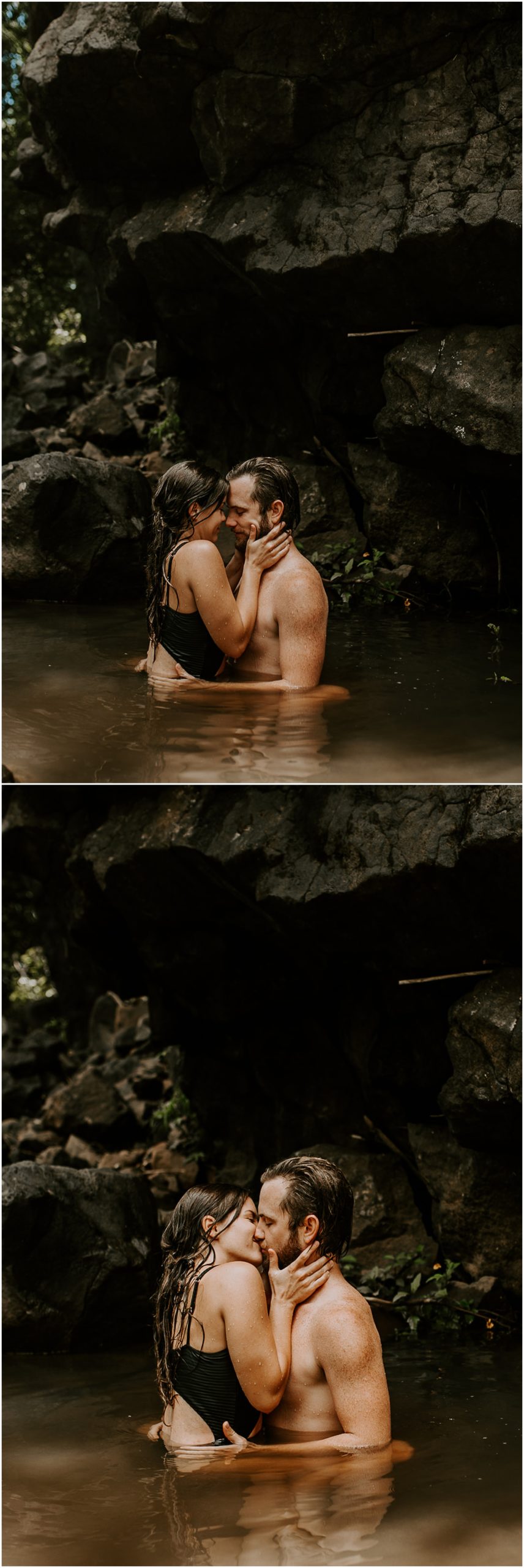 couple kissing in water