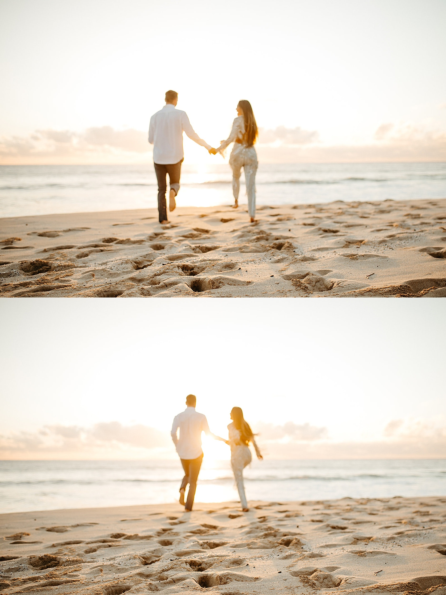 couple walking on a beach in Oahu