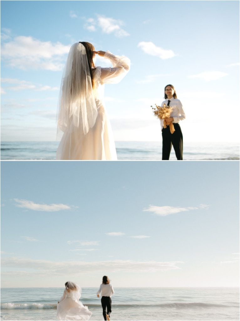 Bride and groom elopement portraits at Sunset on Oahu