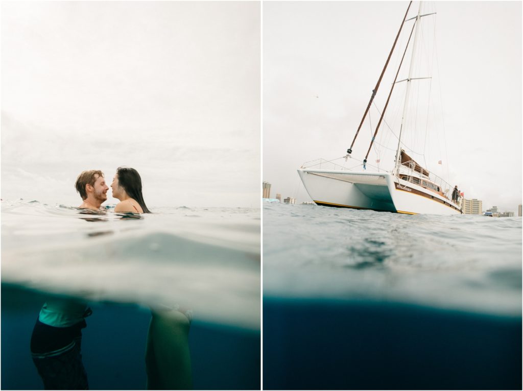 Underwater session after an Oahu elopement 