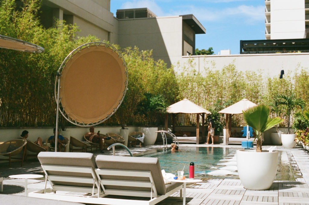 film picture of the outdoor pool at the Lay Low hotel
