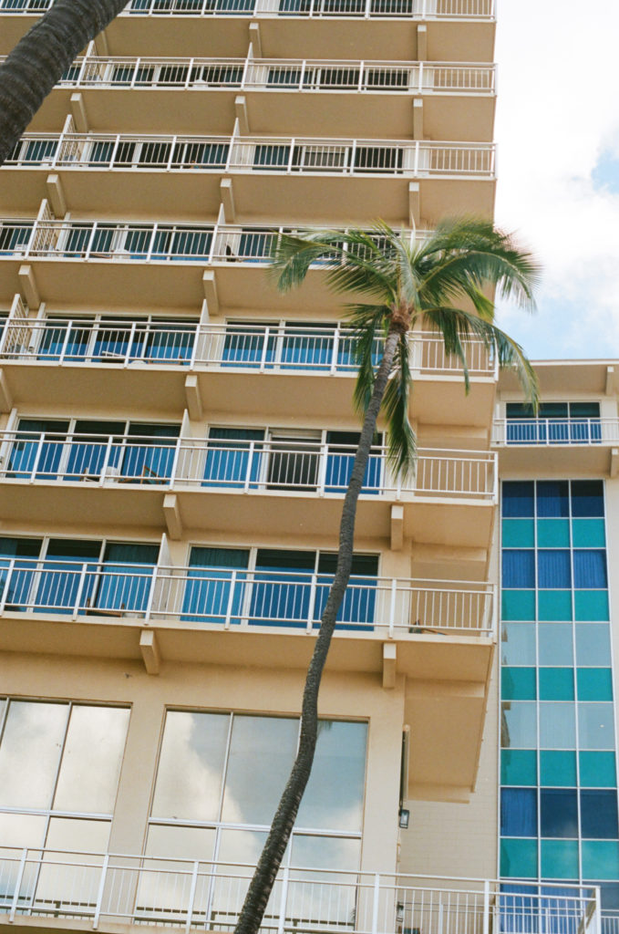Film picture of the balconies of the Kaimana Beach Hotel in Waikiki