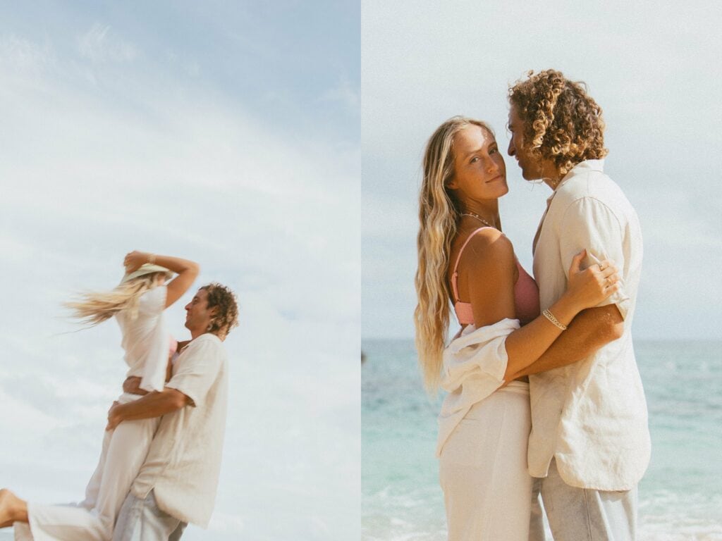 candid portraits of the couple hugging