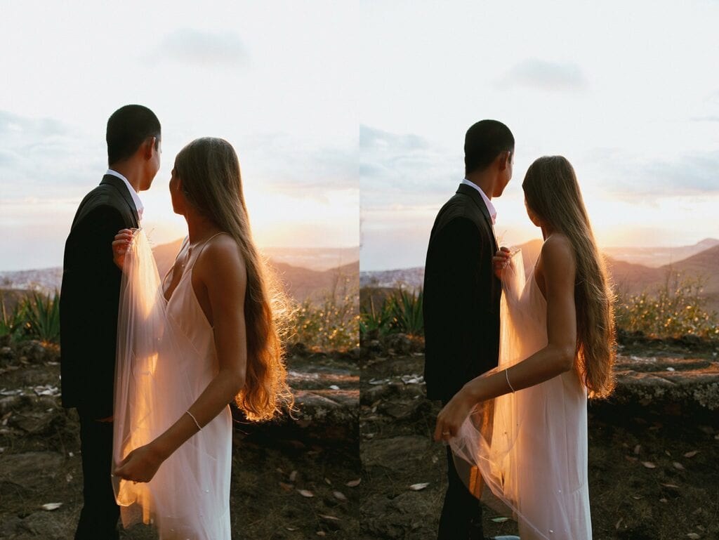 sunset shot of the bride and groomnd 