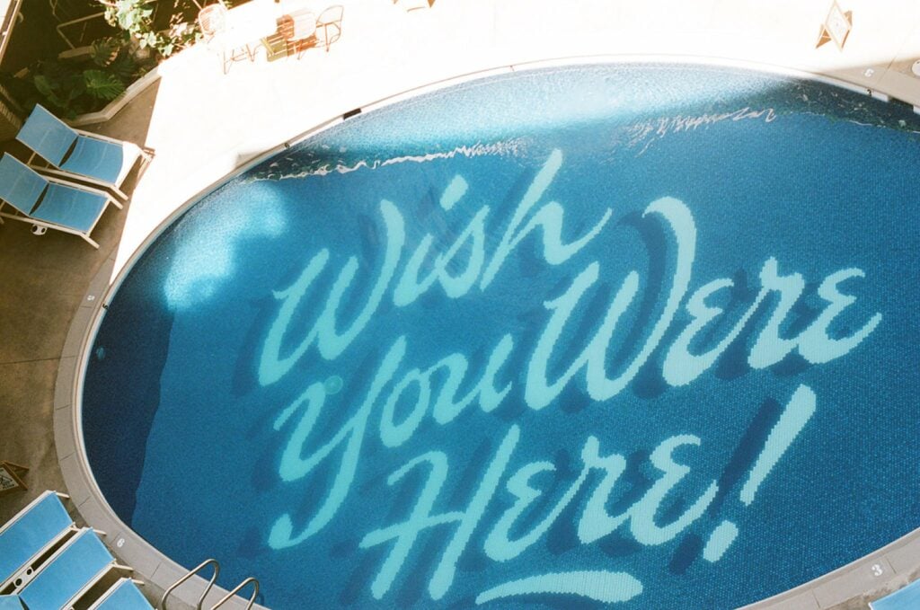 film shot of surfjack pool "wish you were here"