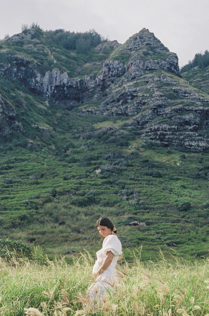 film portrait of molly in front of the mountains